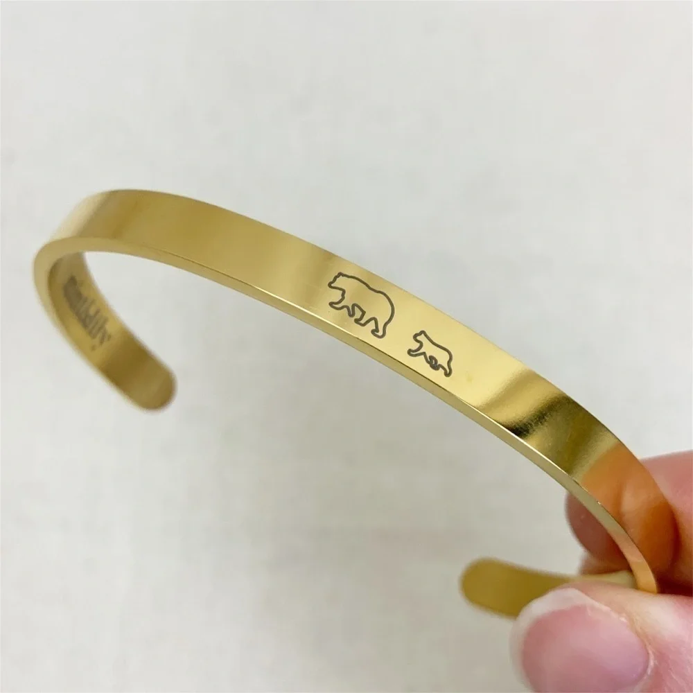 Mama Bear & Her Baby Bear Engraved Cuff Bracelet
